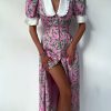 Vestidos midi de manga corta con cuello de muñeca para mujer