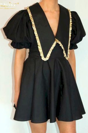 Vestidos negro ajustado de manga corta para mujer