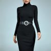Vestidos negro ajustado de manga larga con cuello alto para mujer