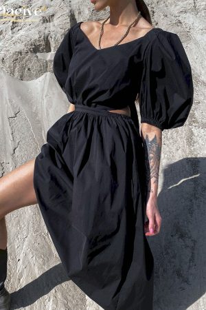 Vestidos negro de manga corta para mujer