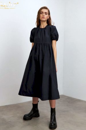 Vestidos negro holgado informal para mujer