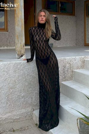 Vestidos negro transparente para mujer
