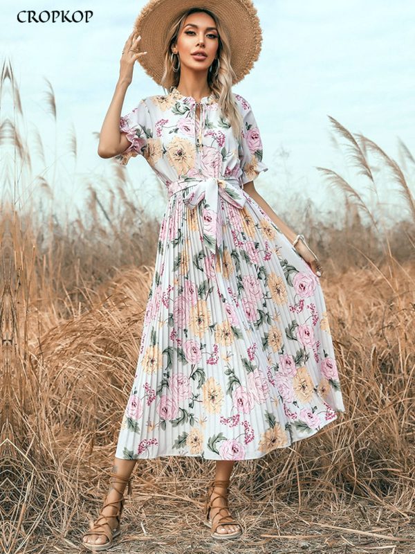 Vestidos plisada floral de verano mujer