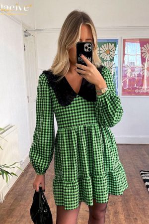 Vestidos plisado clásico de manga larga para mujer