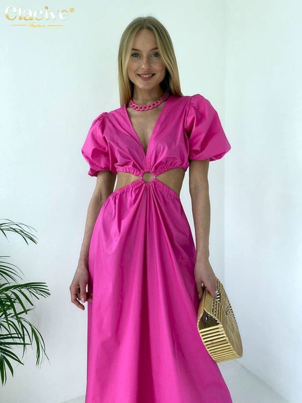 Vestidos rosa holgado de verano para mujer