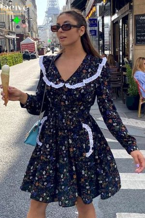 Vestidos vintage holgado con estampado para mujer