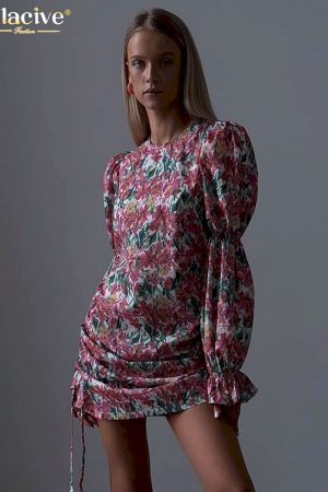 Vestidos vintage holgado de manga larga para mujer