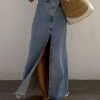 Vintage loose chic skirts for women elegant high waist office lady long skirt fashion blue denim ski